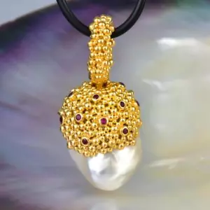Originale South Sea Pearl Pendant, Oro Vermiglio Argento Sterling & Ruby 12.47 G - Foto 1 di 12