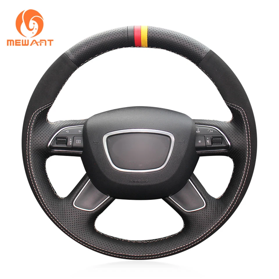 Suede Leather Steering Wheel Cover for Audi Q7 2012-2015 Q5 Q3 A4 B8 A6 #BA117 — 第 1/4 张图片