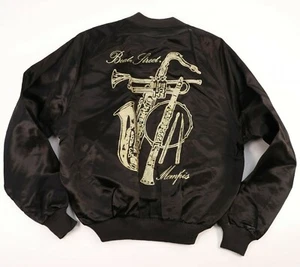 Vintage Beale Street Satin Jacket Size Gold Glitter Memphis Blues Diamond Dust - Picture 1 of 7