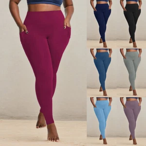 Plus Size Womens High Waist Pockets Leggings Sporty Gym Yoga Pants Trousers AU - Picture 1 of 31