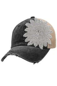 Neu mit Etikett Truckerhut Sonnenblume Kristall Glitzer Strass Patch abgenutzt schwarz - Bild 1 von 1