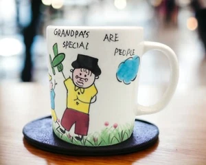 Grandpa Dad Gift Ceramic Coffee Mug Hand Drawn Painted Naive Art Whimsical 12oz - Picture 1 of 10