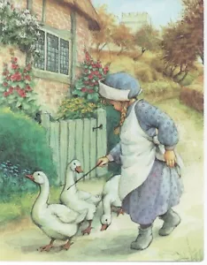 Children's Blessings Vintage Greeting Card 1999 girl herding geese, envelope too - Picture 1 of 2
