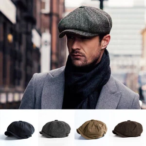 Vintage Peaky Blinders Tommy Shelby Herringbone Bakerboy Newsboy Flat Cap Hat - Picture 1 of 22