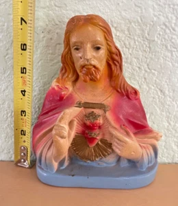 "Busto de mesa pequeño vintage de 7"" con tiza Sagrado Corazón de Jesucristo religioso" - Imagen 1 de 7