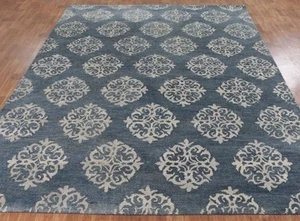 Hand Made Tufted Kids Tile Indigo Blue Rug Modern Woolen Carpet Area Rug 5x8 Rug - Picture 1 of 12