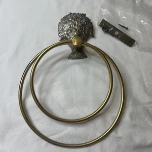 Vintage MCM Messing Doppel Handtuchring Wandregal Französischer Blumenstrauß - Bild 1 von 6