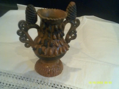 Vtg. Primitive Folk Art 2 handled vase-Clay-No Makers Mark-5.5" tall - Image 1 of 4