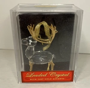 RENNA CRISTALLO PIOMBO FESTA ORNAMENTO ARTIGIANALE ACCENTI ORO 24KT - Foto 1 di 5