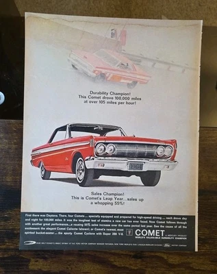 1964 Red Mercury Comet Caliente Vintage Print Ad  V-8 Hotrods  10x14 - Image 1 of 2