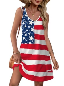 July 4Th Dresses for Women 2025 Flowy V Neck Sleeveless Dress Sundresses with... - Picture 1 of 4