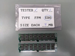 (2) 4MB EDO SIMMs, 72-pin RAM Memory Sticks (8MB Total) - Picture 1 of 3