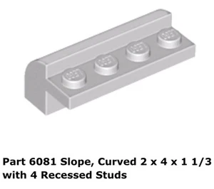 Lego 1x 6081 Gris Claro Pendiente, Curvo 2 x 4 x 1 1/3 con 4 Tachuelas Empotradas - Imagen 1 de 1