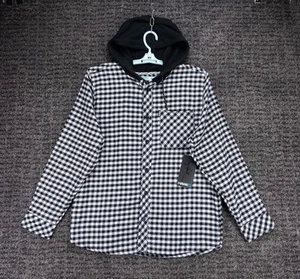 Tony Hawk Shirt Mens Large Black White Check Plaid Flannel Hooded Skateboard NWT - Picture 1 of 12