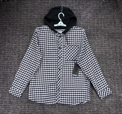 Tony Hawk Shirt Mens Large Black White Check Plaid Flannel Hooded Skateboard NWT - Image 1 of 4