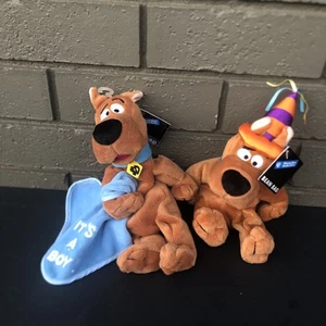 Vtg Warner Bros Studio Birthday Hat & It’s A Boy Scooby Doo Bean Bag Plush Tags - Picture 1 of 16
