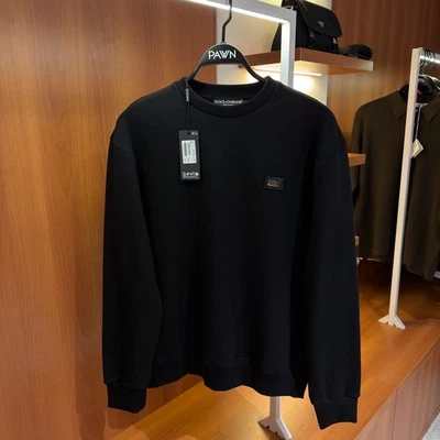 Dolce & Gabbana Sudadera Negra Cuello Redondo Para Hombre M - Parche Logotipo, Algodón Premium Foto 1 de 4