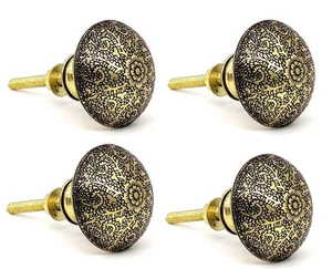 4 Pack Antique Brass Kitchen Cabinet Knobs Pulls, Antique Gold Round Vintage ... - Picture 1 of 9