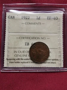 I.C.C.S. GRADED KING GEAORGE-V- 1922 KEY DATE CANADIAN SMALL CENT COIN-PENNY- - Picture 1 of 8