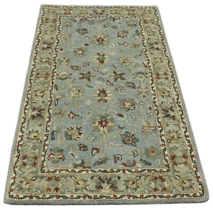 Grau Hell Blau Orient Teppich 100% Wolle 90X160 cm Handarbeit Handgetuftet T981 - Bild 1 von 5