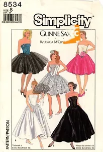 Abito senza spalline stile corsetto Simplicity 8534 GUNNE SAX con gonna intera taglia 8 NON TAGLIATO - Foto 1 di 4