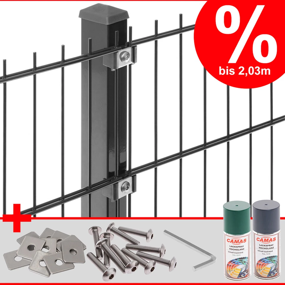 Doppelstabmattenzaun SET SONDERPREIS H830-2030mm Doppel-Stab Matten Zaun Metall - Bild 1 von 2
