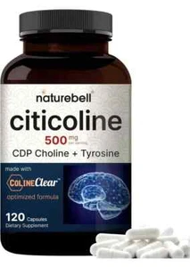 NatureBell Citicolina 500mg + Tirosina 50mg | Supporto Cervello e Focus 120 Capsule UK - Foto 1 di 11