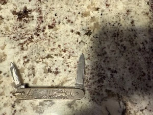 Early Vintage Imperial Pocket 2 Blade Pocket Knife Brass W/Embossed Hunting Dog - Picture 1 of 2