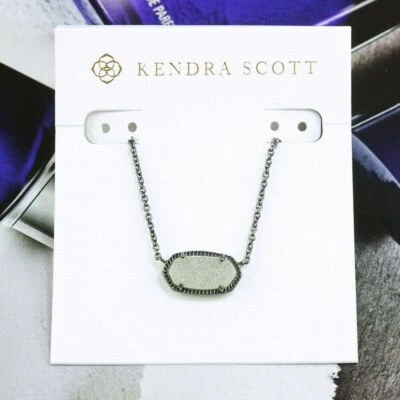Liquidación!! NUEVO CON ETIQUETAS Collar Kendra Scott Elisa Blanco Iridiscente Drusy Tono Gunmetal Foto 1 de 4