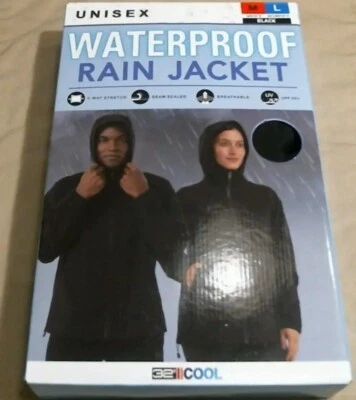 ⭐NEW⭐ 32 Degrees Cool Waterproof Rain Jacket BLACK UNISEX Mens L / Womens M/L