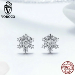 Elegantes aretes Voroco copo de nieve 100 % plata de ley con circonita cúbica para niña - Imagen 1 de 12