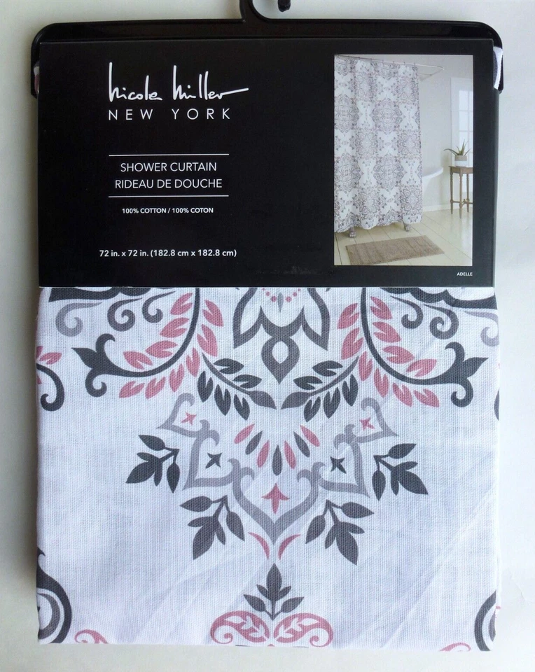 New NICOLE MILLER Adelle SHOWER CURTAIN Floral Medallion - Image 1 of 4