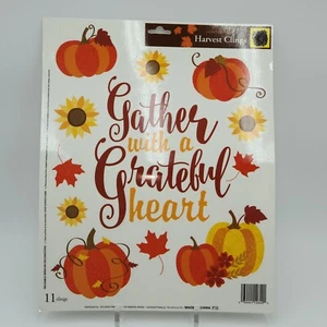 Fall Window Cling Decorations Thanksgiving Gather Grateful Pumpkin Leaves Autumn - Picture 1 of 14