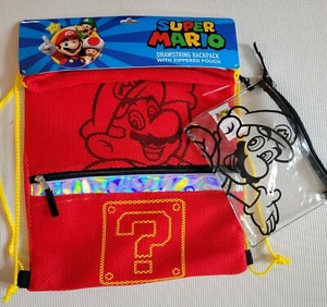 Super Mario Kids Mesh Drawstring Backpack Clear Zip Pouch Bag Bioworld Nintendo - Picture 1 of 2