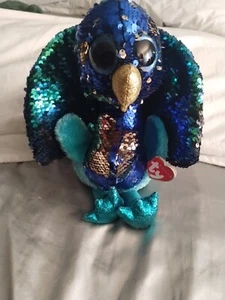 Peluche Ty Flippables TYSON Peacock Beanie Boo lentejuelas cambiantes de color (6 pulgadas). - Imagen 1 de 5