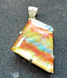 107.3Ct Certified Fancy Cut Natural Ammolite Solid Silver Pendant Loose Gemstone - Bild 1 von 8