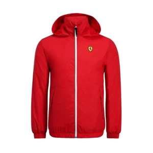 FERRARI sz S RAIN JACKET WINDBRAKER PACKABLE HOOD LINED LOGO ZIP LIGHT RED NEW - Picture 1 of 14