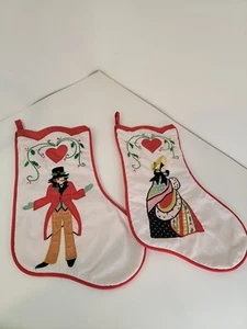 70er Jahre House of Hatten Hängestrümpfe viktorianisch Paar Applikation Weihnachten Paar - Bild 1 von 7