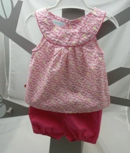 Obaibi ensemble haut fleuri sans manche et short fuschia bébé 3 mois - Imagen 1 de 3