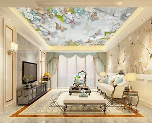 3D Butterfly Flower 001 WallPaper Murals Wall Print Decal Wall Deco AJ WALLPAPER - Picture 1 of 5