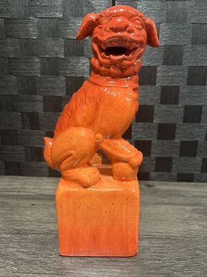 Escultura de perro Foo rojo naranja terracota china vintage de 12 pulgadas Foto 1 de 4