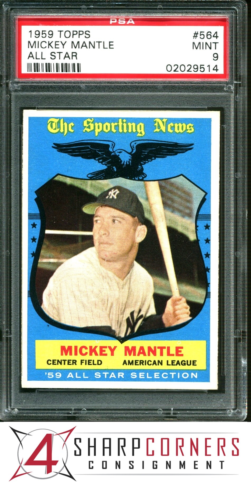 1959 TOPPS #564 MICKEY MANTLE YANKEES HOF PSA 9