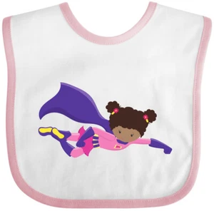 Inktastic African American Girl, Cape, Superhero Girl Baby Bib Black Cute Flying - Picture 1 of 10