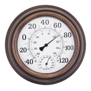 8-inch Bronze Wall Thermometer Hygrometer Thermo-hygrometer Hygro-thermometer - Picture 1 of 6