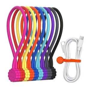 Magnetic Reusable Silicone Cable Ties, Phone Cord Holder, 9color - 9pack - Afbeelding 1 van 7