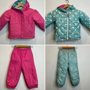 Columbia Kids Reversible Matching Hooded Puffer Jacket And Snow Pants Polka Dot - Picture 1 of 13