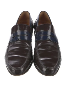 Gucci Brown & Royal Blue Leather Penny Loafers US 10.5 EU 43.5 UK 9.5 - Picture 1 of 3