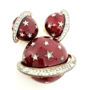 Broche y pendientes vintage Butler & Wilson esmalte rojo estrás constelación - Imagen 1 de 7