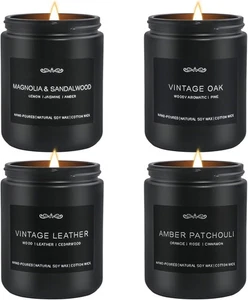 Scented Candles Gifts, Gift for Men, 4 Pack Set, Soy Candle Black - Picture 1 of 9