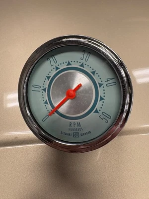 RARE VINTAGE Stewart Warner 427236 Twin Blue Marine Tachometer 5000 RPM Tach - Image 1 of 4